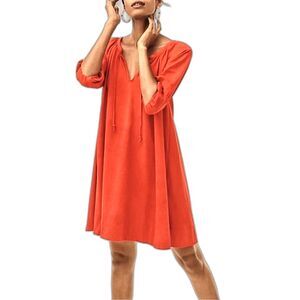 ANTHROPOLOGIE Anais Orange 100% Cotton Jersey Knee Length Midi Trapeze Dress SzL